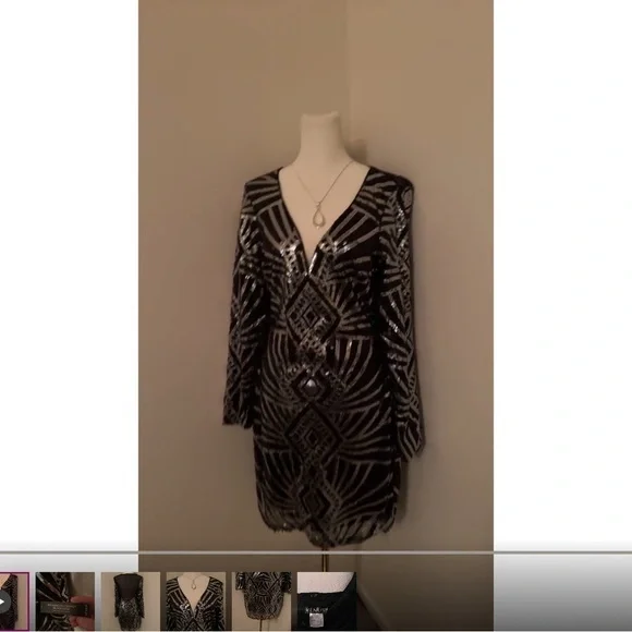 NWT Black Sequin Embellished Dress 6 - Picture 6 of 8